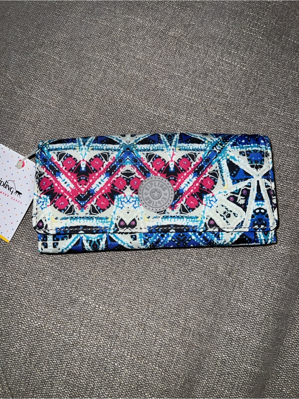 Kipling Trifold Wallet - Pink, Blue & White
